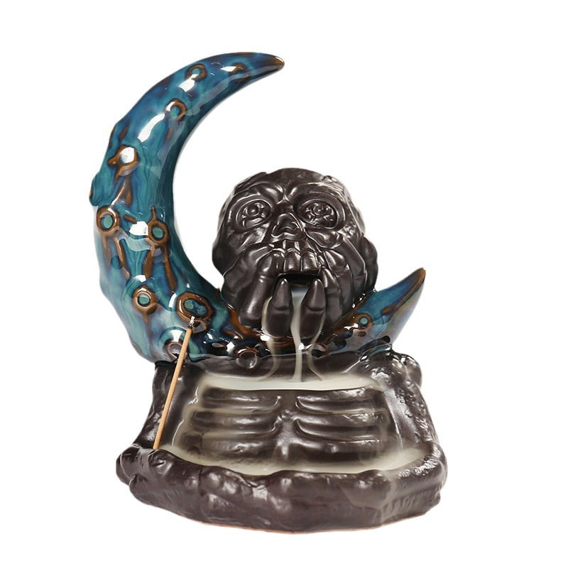 Backflow Incense Holder Burner Spooky Moon and Skull Incense Burner Waterfall Incense Burner Skull Decor