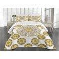 thumbnail image 3 of Ambesonne Mandala Quilted Bedspread Set 3 Pcs, Natural Leaves, Queen Size, Yellow Cream Brown, 3 of 5
