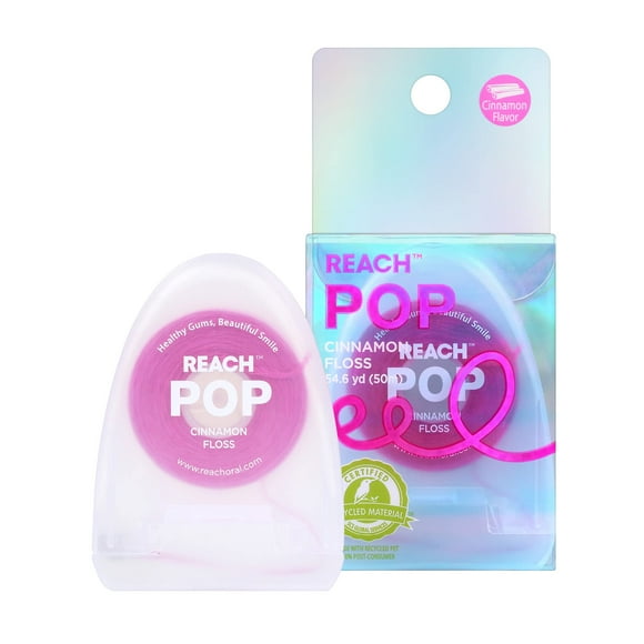 REACH POP Dental Floss, Shred Resistant, Vegan Wax, PFAS Free, Eco Friendly Packaging, 54.6 yd, Plaque Remover for Adults & Kids