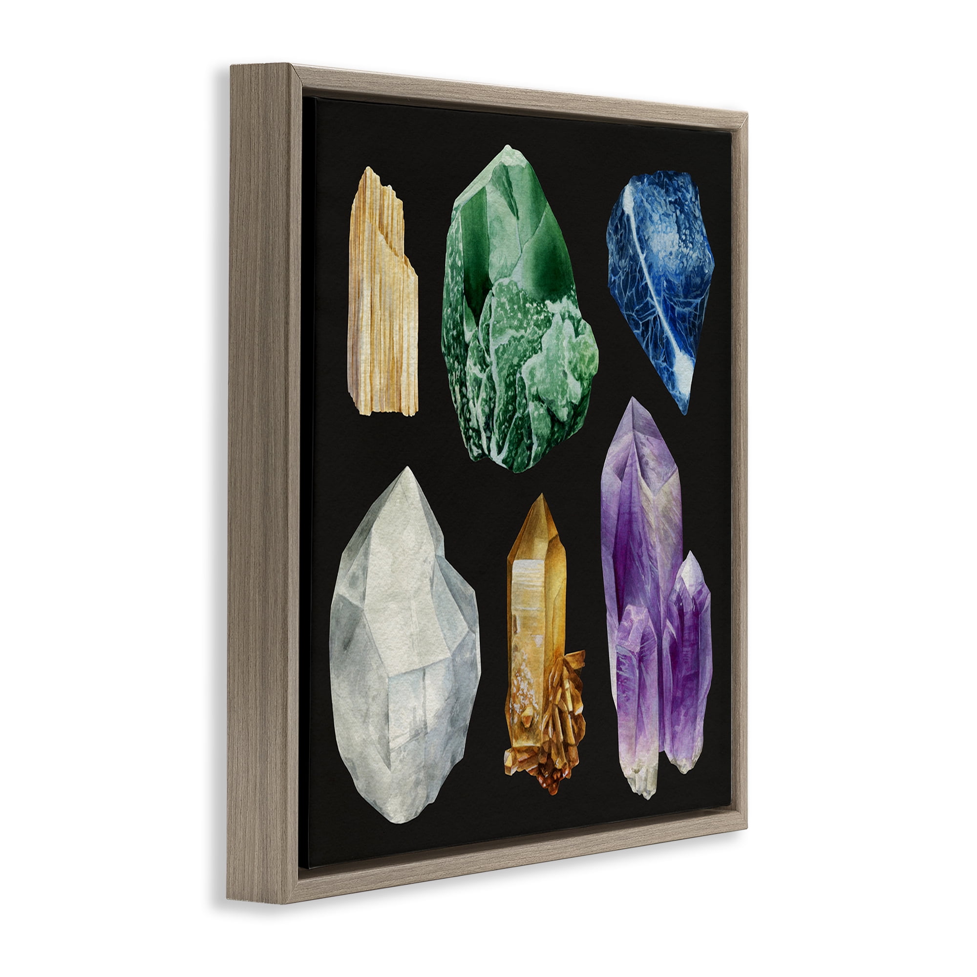 Stupell Industries Natural Varied Gemstones STEM Painting Brown Floater Framed Canvas Art Print Wall Art, 25 x 25