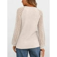 thumbnail image 6 of Women'S Round Neck Ribbed Brushed Loose Versatile Knitted Pullover Top with Spliced Hollow Long Sleeves Apricot S, 6 of 7