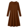 thumbnail image 4 of Long Sleeve Fall Winter Dresses for Women V Neck Button Down A Line Swing Casual Knit Sweater Dress Brown M, 4 of 6