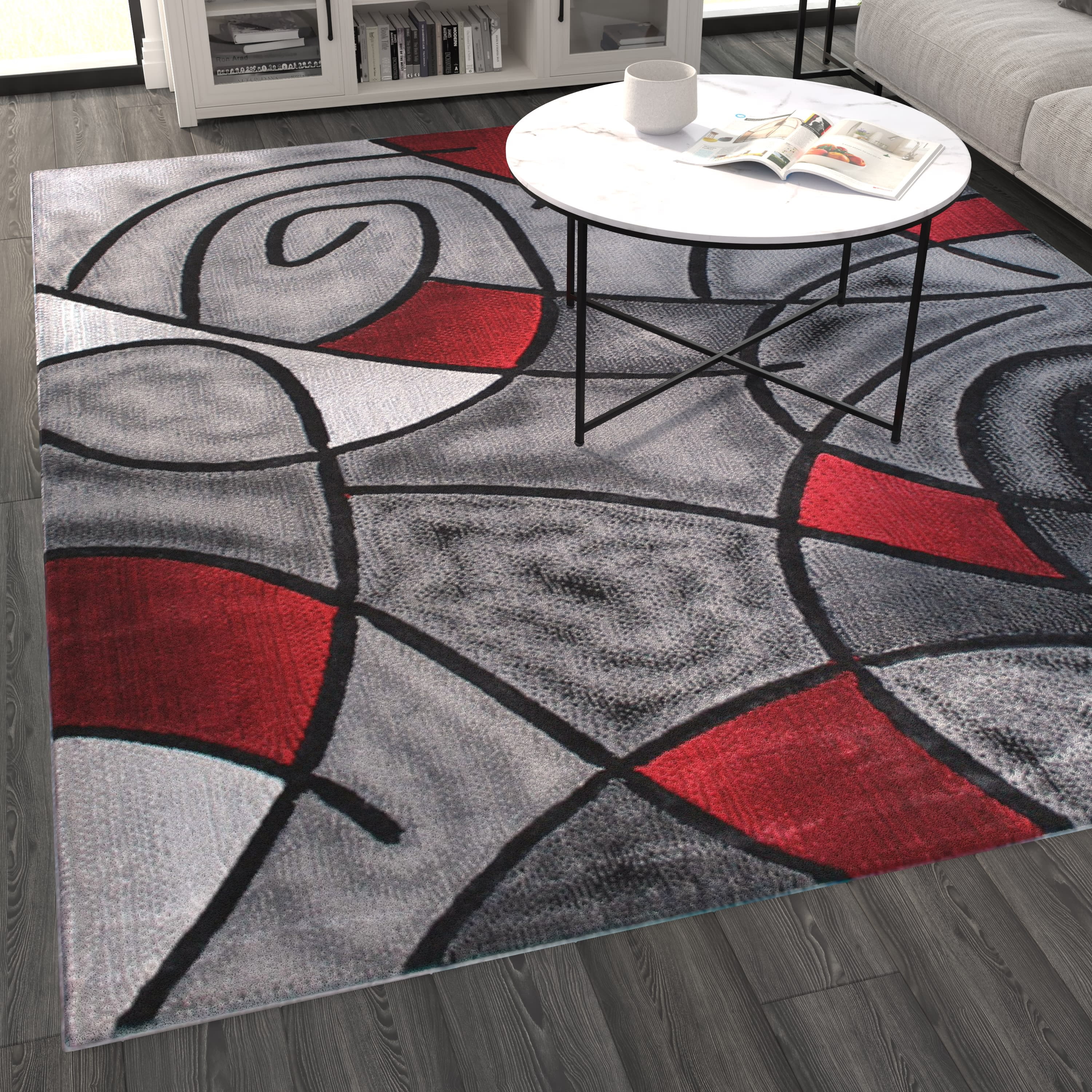 Masada Rugs Modern Contemporary Area Rug, Red Grey Black. (8 Feet X 10 Feet)