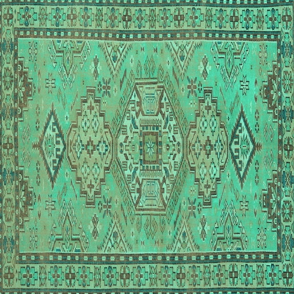 Ahgly Company Machine Washable Indoor Square Persian Turquoise Blue Traditional Area Rugs, 7' Square