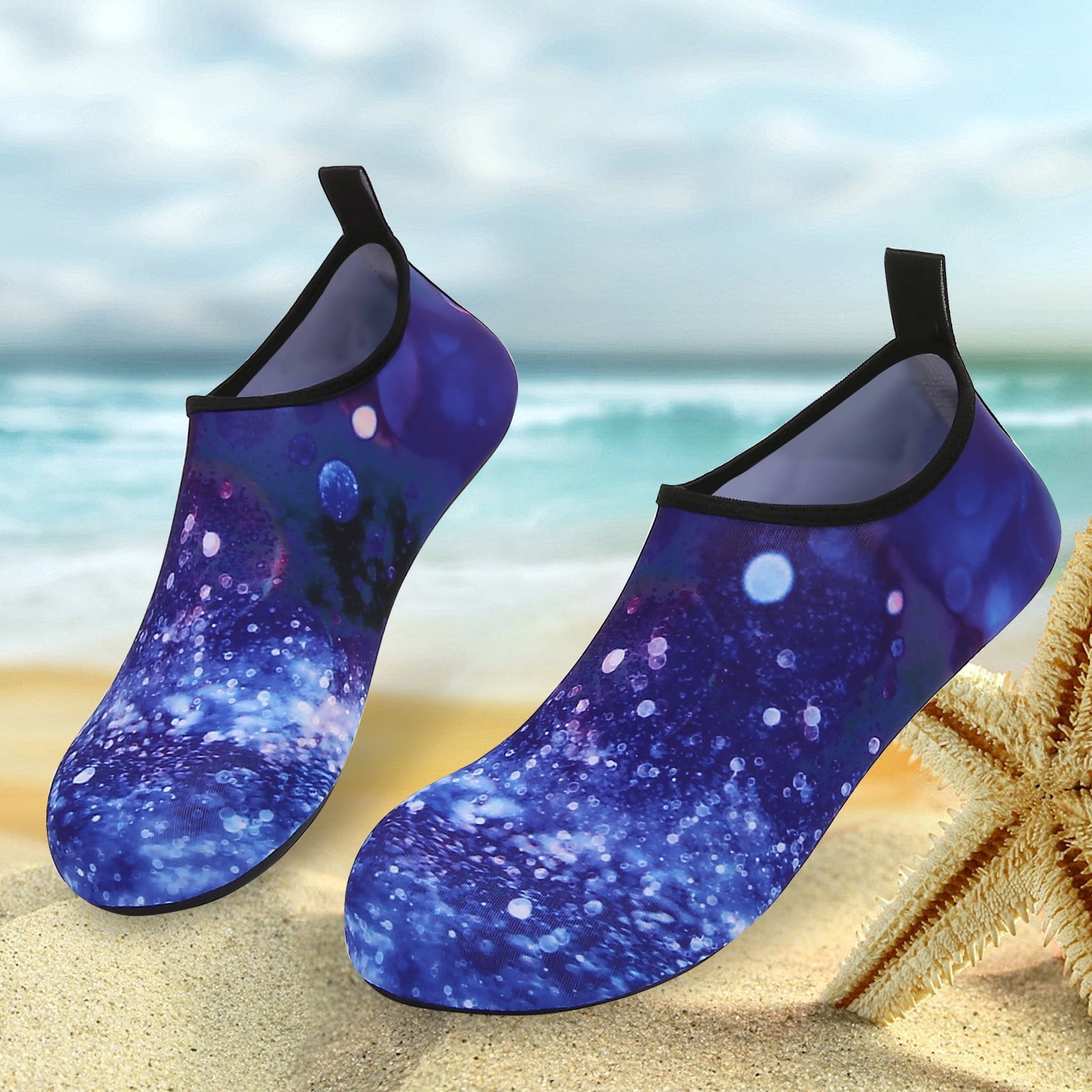 Men and Women a Slip On Barefoot Quick-Dry Beach Aqua Yoga Water Shoes (Moon Sky/Navy, 5.5-6.5 Women/5-5.5 Men)
