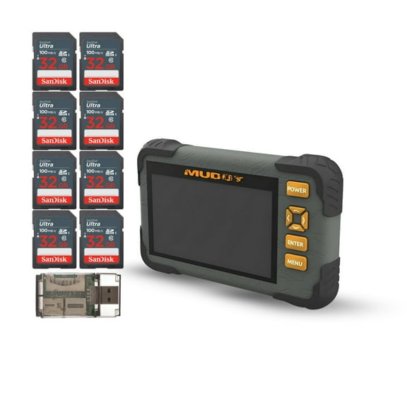 Muddy SD Card Reader or Viewer with 4.3 Inch LCD Screen Bundle with 32GB Ultra SDHC UHS-I Memory Card (8-Pack) and All-In-One High-Speed Card Reader (10 Items)