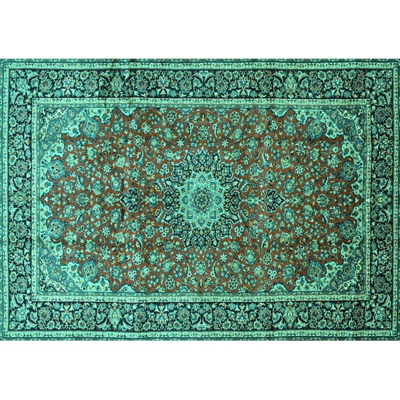 Ahgly Company Indoor Rectangle Medallion Turquoise Blue Traditional Area Rugs, 8' x 10'