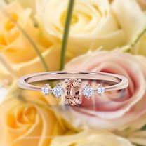 Minimalist Classic 0.65 Carat Oval Cut Morganite And Diamond Moissanite Engagement Ring, Wedding Ring in 925 Sterling Silver With 18k Rose Gold Plating, Gift, Promise Ring, Anniversary Ring