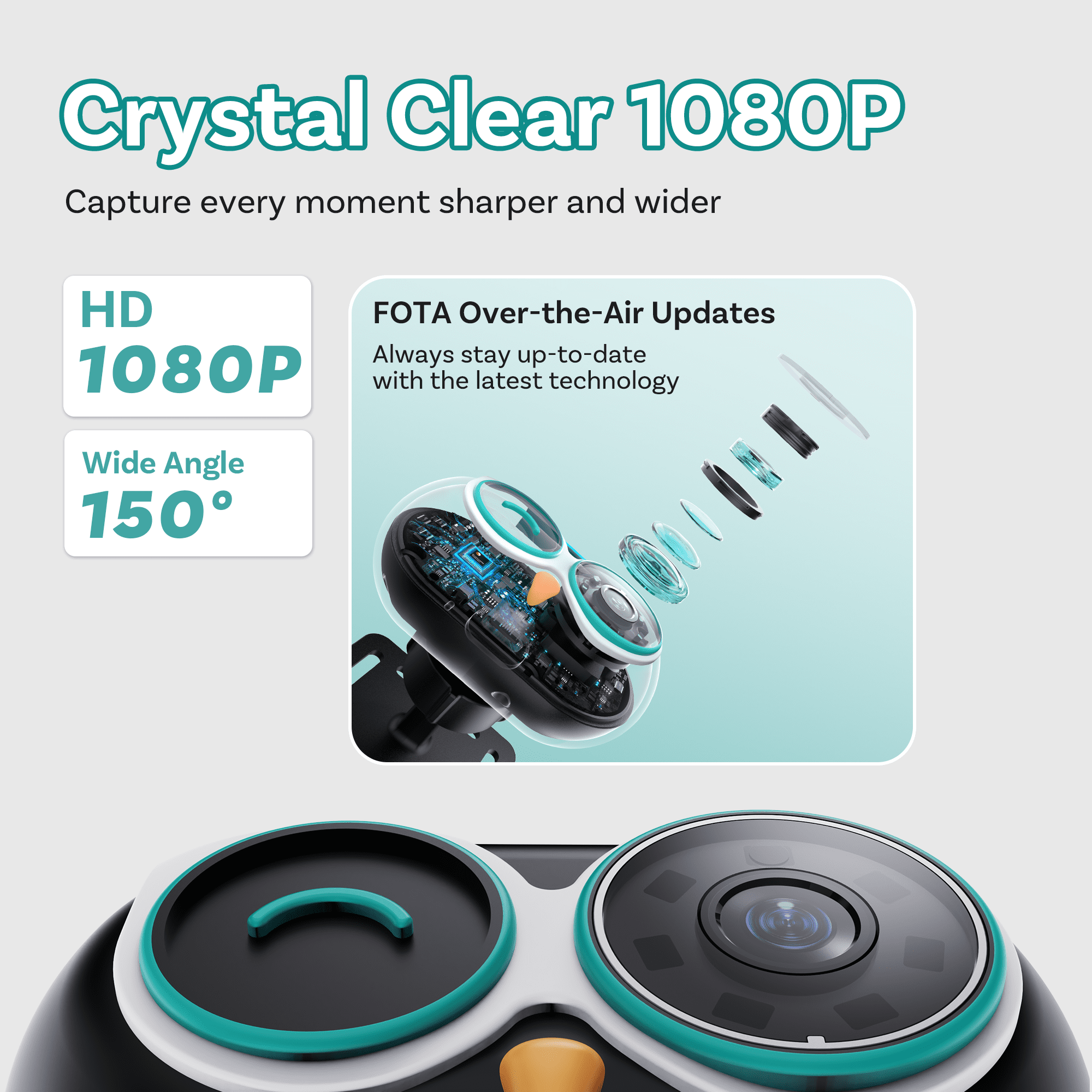 Ottocast Cabin Care Wireless CarPlay Adapter with 1080P Rear Seat Baby Camera and Night Vision, 150° Wide Angle, Real-Time Rear Seat View, Easy Installation