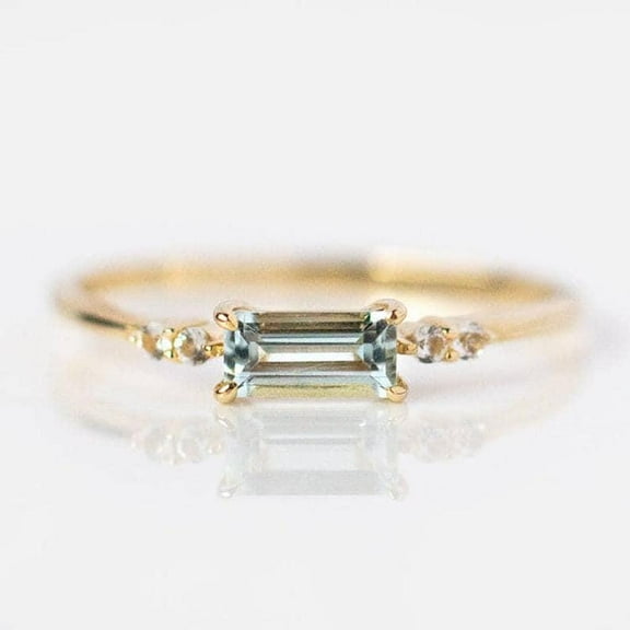 Vintage Aquamarine And Moissanite Engagement Ring Baguette Cut Aquamarine Elegant Art Deco Ring Anniversary Gift Minimalist Engagement Ring