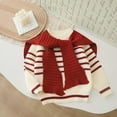 thumbnail image 4 of Blusas y camisas de cuello redondo y manga larga para niñas y niños Otoño e Invierno Suéter de punto de manga larga con diadema a rayas y chal Top de poliéster para niños, 4 of 6