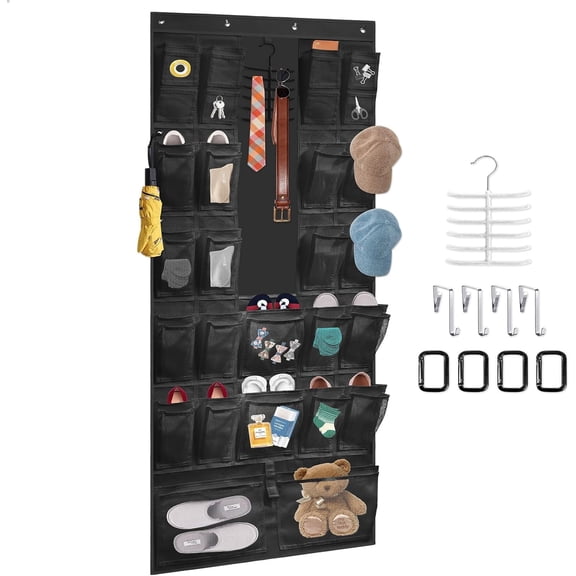 Boczif over Door Shoe Organizer 52 Pocket, Non Slip Breathable Save Space, up to 40 Pounds, over The Door Shoe Organizer Black