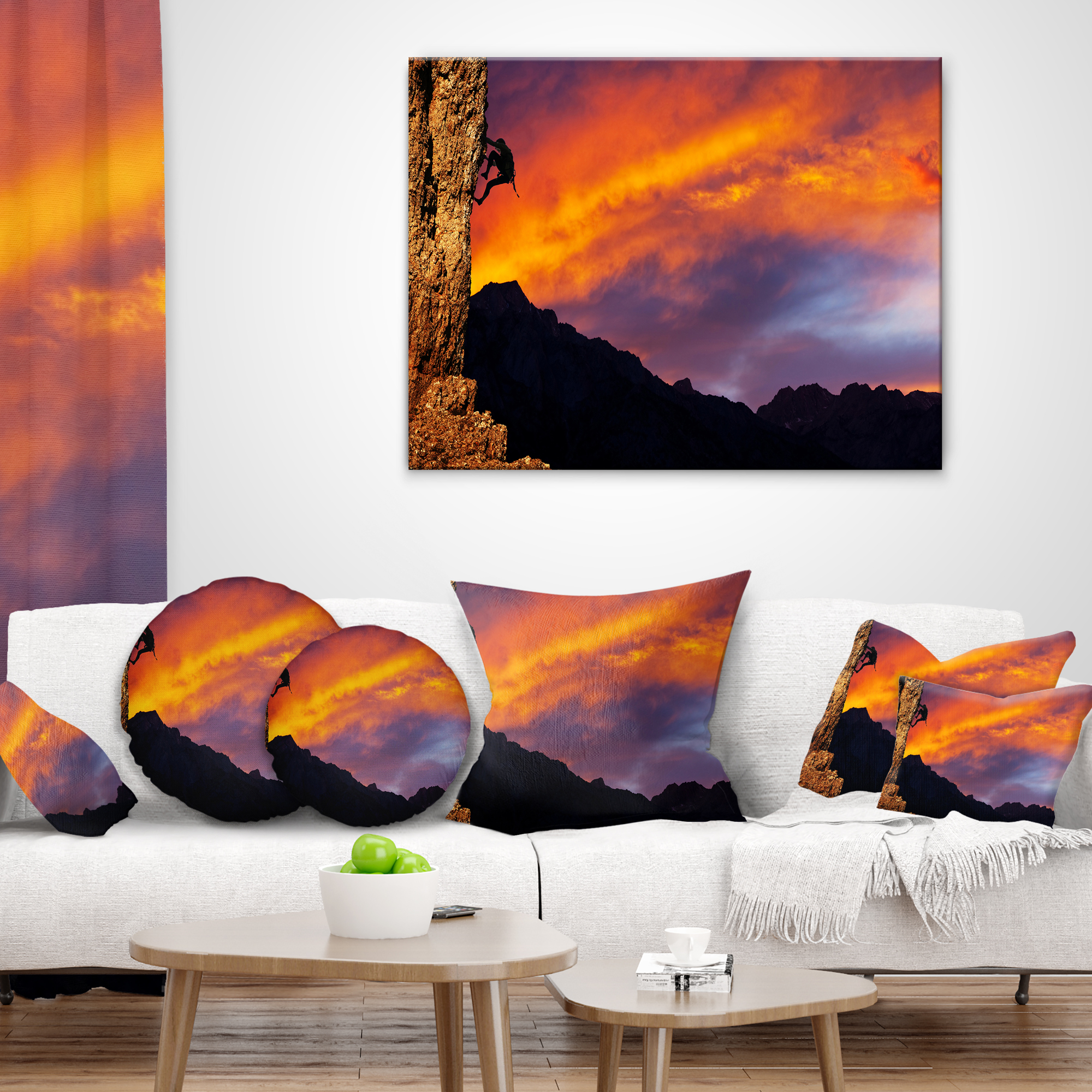 Designart Climber on Sunset Background - Landscape Printed Throw Pillow - 18x18