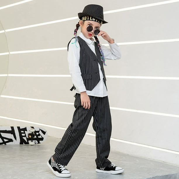 Traje de chaleco para niños, traje de baile callejero, disfraz de hip hop para niños, disfraz de baile de jazz para niñas
