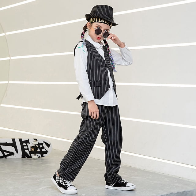 Traje de chaleco para niños, traje de baile callejero, disfraz de hip hop para niños, disfraz de baile de jazz para niñas