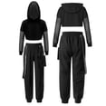 thumbnail image 5 of iiniim Kids Girls Sports Suit Hip-Hop Dance Outfits Mesh Long Sleeve Hoodie Crop Top Pants Tracksuit Black 6, 5 of 6