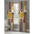 thumbnail image 2 of Mid-Century Modern Sheer Curtains 84 inches Long 2 Panels Set Geometric Abstract Brick Red Tiers Sheers Rod Pocket Small Window Short Curtains for Kitchen Cafe, Each 52" W x 84" L, 2 of 7