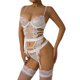thumbnail image 1 of Gibobby Conjunto de lencería de encaje Lencería sexy para mujer, lencería de encaje floral, de una pieza, exótica, traviesa, con tirantes, lencería de peluche(Blanco, M), 1 of 4