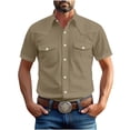 thumbnail image 3 of Men's Short Sleeve Button Down Shirt Casual Blouse Top with Pocket Vintage Turndown Collar Loose Fit for Business Casual Vacation Beach Holiday Office Work | Ihhxva,Brown 2XL, 3 of 9