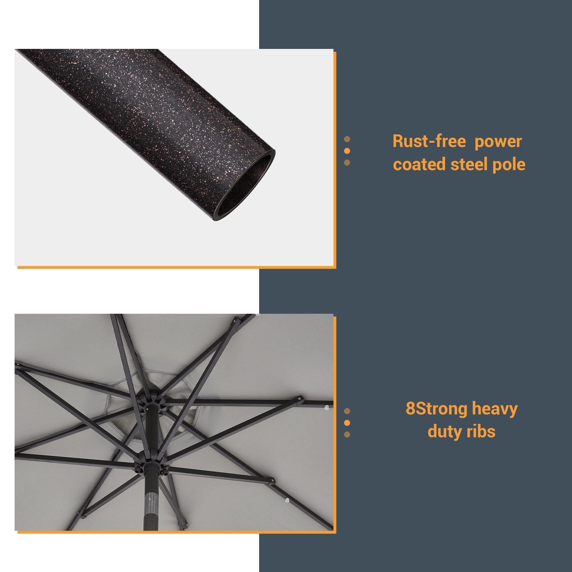 CHYVARY Outdoor LED 9Ft Patio Table Umbrellas with Solar Lights and Tile Button for Garden, Deck and Poolside,Gray