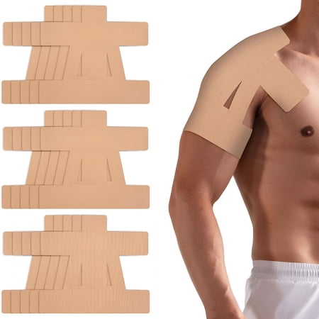 XIRQI 15 Pcs Precut Kinesiology Tape for Shoulder,Shoulder Tape for Shoulder Pain Relief Pre Cut,Waterproof Breathable Hypoallergenic Athletic Tape for Support And Protection(Rice White)