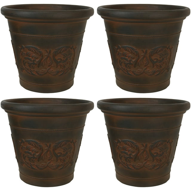 Sunnydaze Jardinière d'Extérieur à Double Paroi Résistante aux Intempéries en Forme d'Arabelle - 16 Pouces - Fini Rouille - Lot de 4