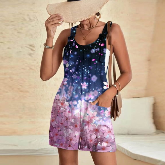Nuoqisi Women's Casual Strap Shorts Butterfly Print Pocket Romper - One-Piece Jumpsuit with Functional Detail for Summer Vacations and Easy Style