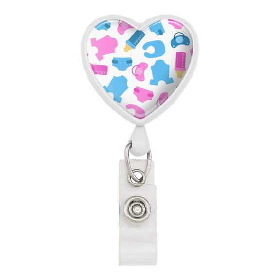 Cute Baby Things Pattern Heart Lanyard Retractable Reel Badge ID Card Holder