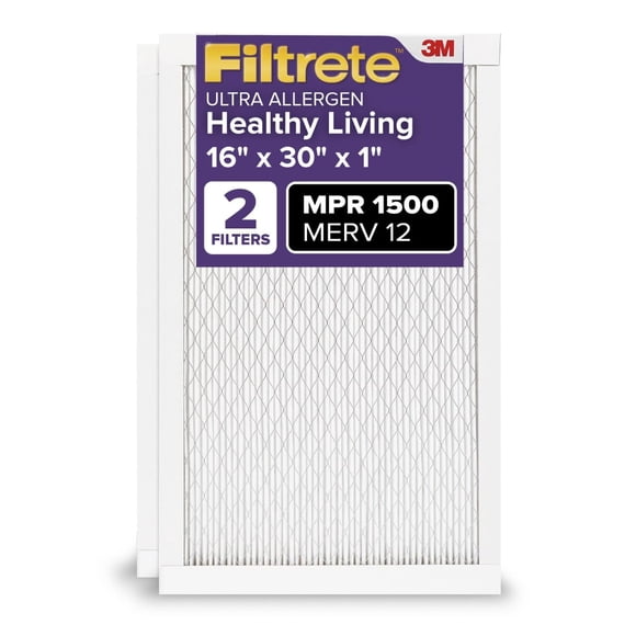 Filtrete 16x30x1 Filtre à Air de Four CA, MERV 12, MPR 1500, Certifié Compatible Asthme et Allergies, Filtre de Nettoyage d'Air Électrostatique Plissé 3 Mois de 1 Po