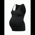 thumbnail image 2 of Camisetas de Maternidad Sin Mangas con Fruncido Lateral Acanalado, Camiseta Básica para el Embarazo Negro M, 2 of 6