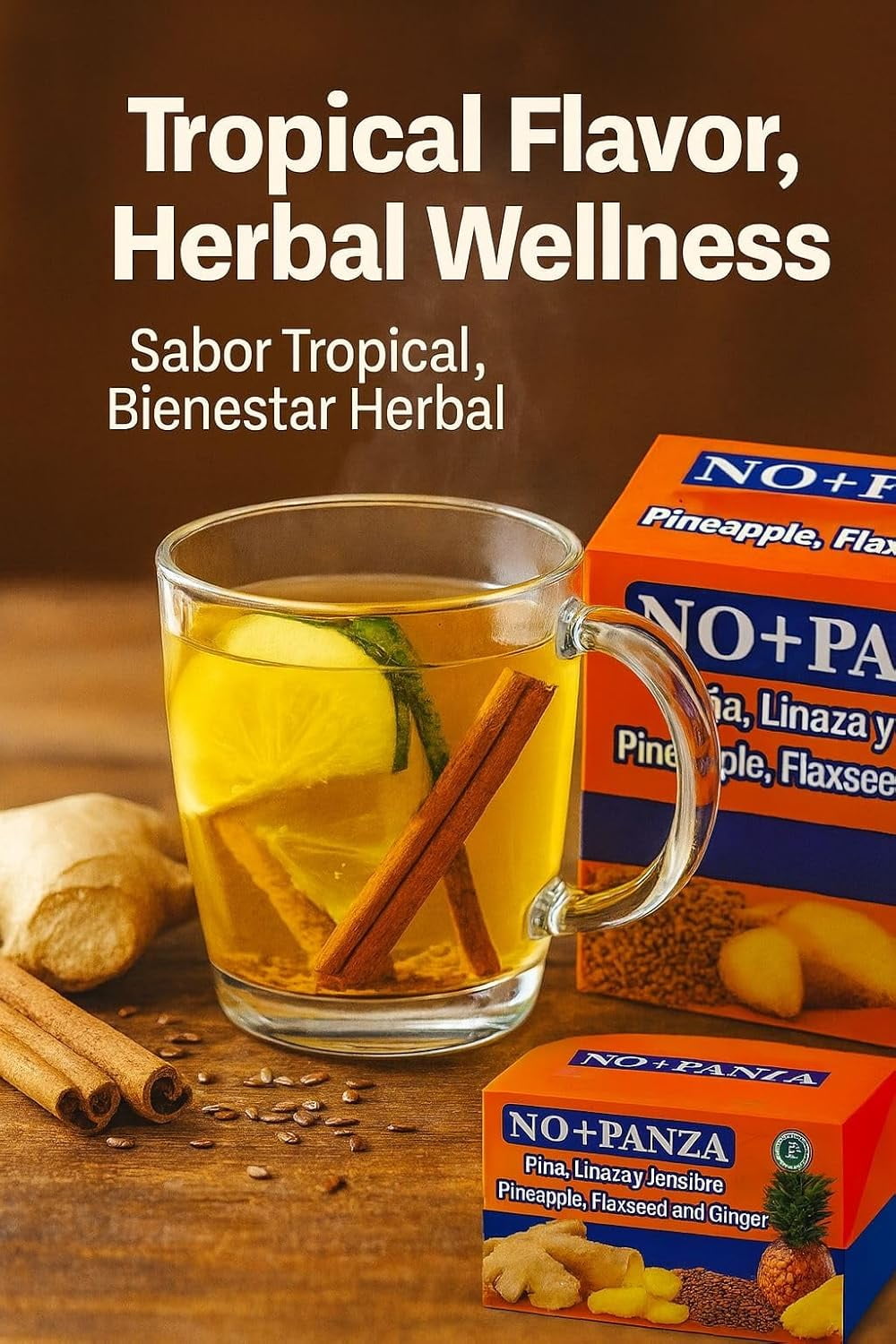 Herbal Tea by High Supreme – 2 Pack (30 Tea Bags Each) – Ginger, Pineapple, Cinnamon & Flaxseed – 100% Natural, Vegan, Caffeine-Free Infusion – Traditional Herbal Blend (Té de Jengibre, Piña, Canela