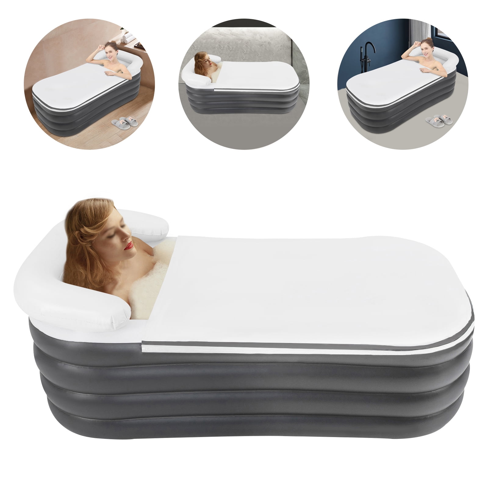 190L Foldable Portable Standing Bathtub Inflatable SPA 120V 130W for Shower Stall Hot Ice Bath 122*52*57cm for Most People Within 6ft And 220 Lbs