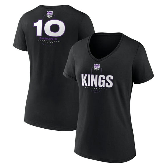 Women's Domantas Sabonis Black Sacramento Kings Behind The Back Name & Number V-Neck T-Shirt
