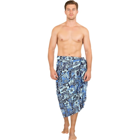 HAPPY BAY Men's Pareo Standard Surfing Sarong Full Beach Wrap One Size Sky, Hibiscus Summer Vacation Aloha