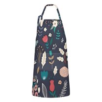 Pioneer Flower Floral Print Pattern Apron-Garden Aprons for Women with Pockets-Cotton Linen Waterproof Kitchen Cooking Gardening Aprons Adjustable for Kitchen,Cooking,BBQ and Salon 33x27 Inch