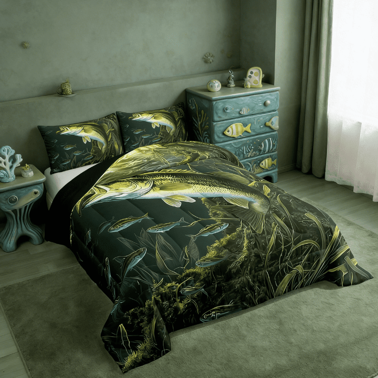 bass pro shops reel fish bedding sets Feelyou Kids Big Comforter Set Twin Size Pike Fish Set Boys Girls Fishing and Hunting Quilt Set Fisherman Fish Man Lake Bed Set : Home & Kitchen 100% polyester Patchwork of patterns Cedar Creek Bed-In-A-Bag Bedding Set