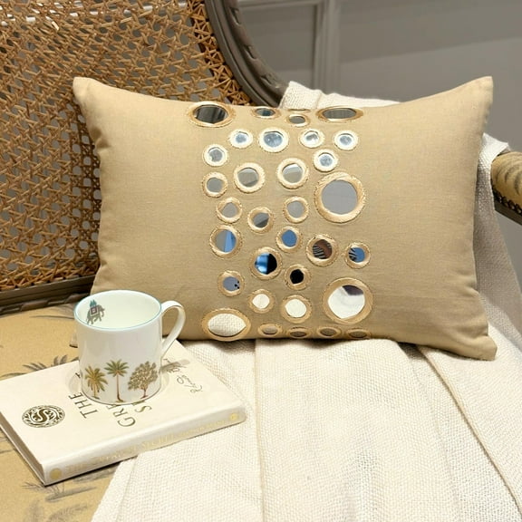 Beige Lumbar Pillow Cover, Mirror Lumbar Pillow Cover, 12x16 inch (30x40 cm) Lumbar Pillow Cover, Rectangle Cotton Canvas Lumbar Pillow Cover, Geometric Modern - Mirror Light