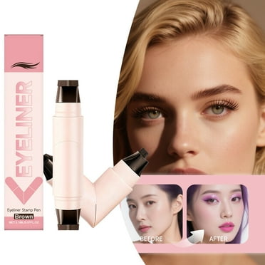 Stamp Eyeliner Waterproof Liquid Eyeliner Double Ended Quick Dry Long Lasting Brown Eye Makeup Pen For Beginners Women Daily Makeup Travel Use Natural Winged Look