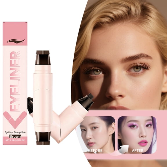 Stamp Eyeliner Waterproof Liquid Eyeliner Double Ended Quick Dry Long Lasting Brown Eye Makeup Pen For Beginners Women Daily Makeup Travel Use Natural Winged Look