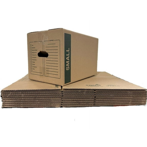 10 - Pack Small Cardboard Moving Boxes 16x10x10 32 ECT With Handles