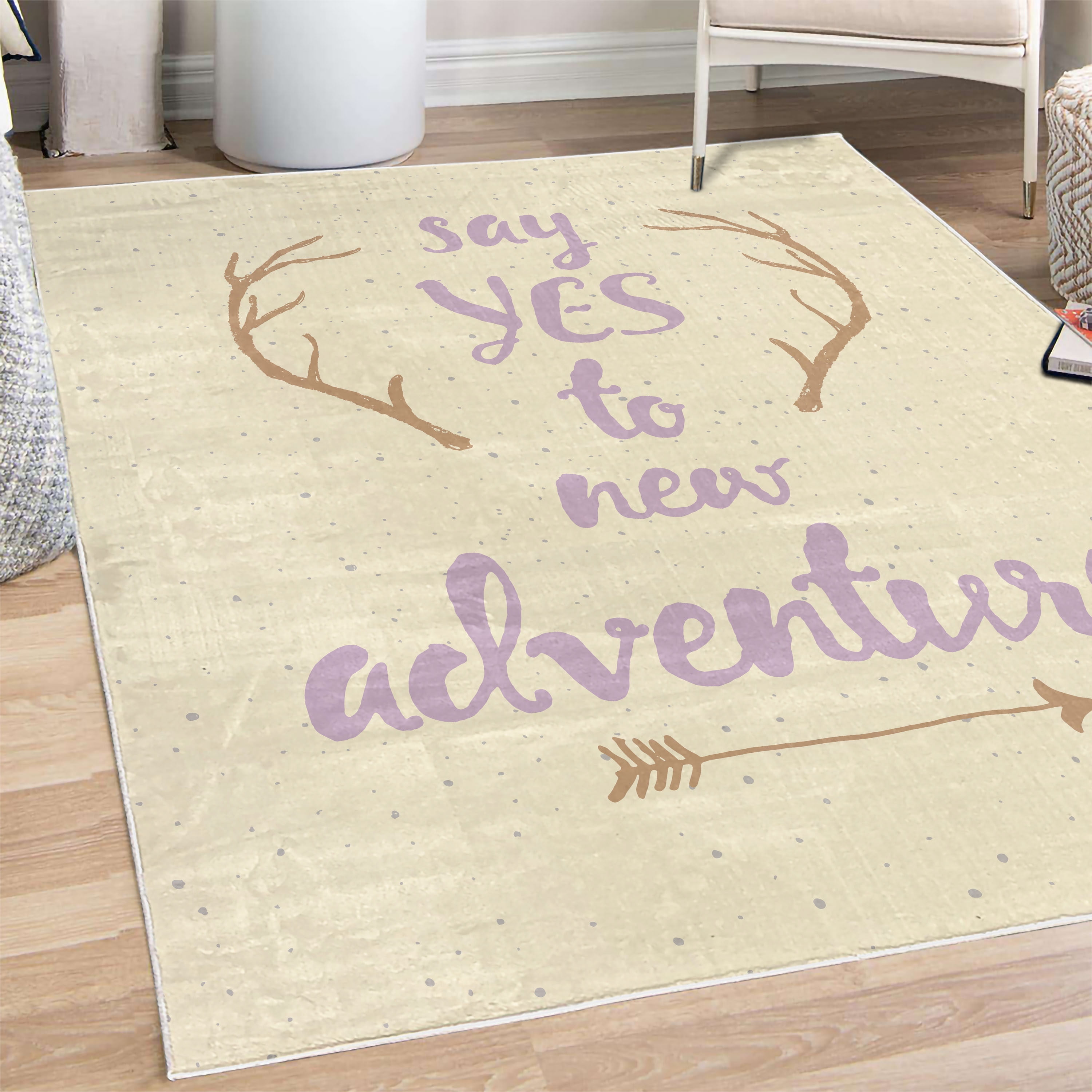 Adventure Decorative Rug, Calligraphic Words Antlers and Arrow on ...
