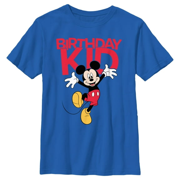 Boy's Mickey & Friends Happy Birthday Kid Graphic Tee Royal Blue Medium
