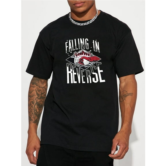 Falling in Reverse Graphic Tee for Men - 100% Cotton Short Sleeve Knit Fabric Shirt - Crew Neck Casual Summer Top with Slight Stretch - Alphabet Pattern H Fit Style