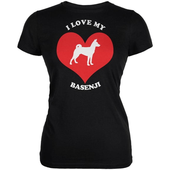 Valentines I Love My Basenji Black Juniors Soft T-Shirt - Small