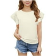 thumbnail image 2 of Delliss Toddler Girl's Summer Flying Sleeve T-Shirt Crew Neck Cute Blouse Slim Fit Trendy Tee 3-14 Years, 2 of 9