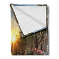 thumbnail image 2 of City Soft Flannel Fleece Throw Blanket, Holland Amsterdan Urban Photo with Sunset over Canal and Bicycles Floral Balls, Cozy Plush for Indoor and Outdoor Use, 50" x 60", Multicolor, by Ambesonne, 2 of 5