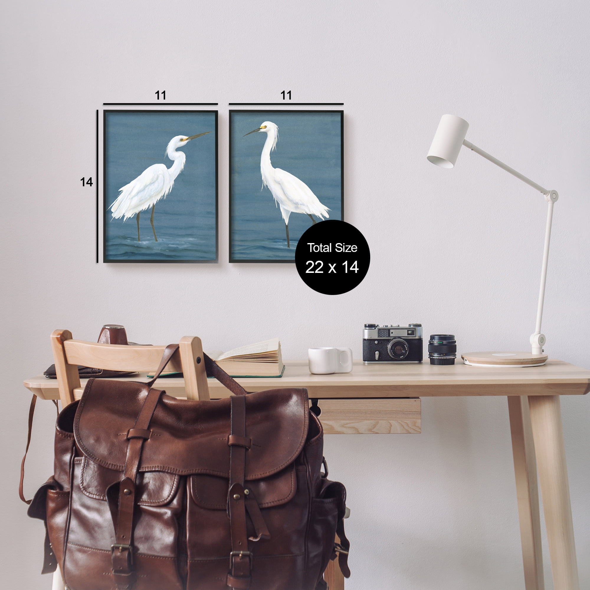 Stupell Industries White Egrets on Shore Animals & Insects Painting Black Framed Art Print Wall Art, 11 x 14
