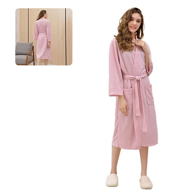 Pink Women s Full Length Waffle Robe Comfortable Polyester Women s Full Length Ladies Dressing Gown Ladies Bathrobe Nightwear M XL XXXL Optional