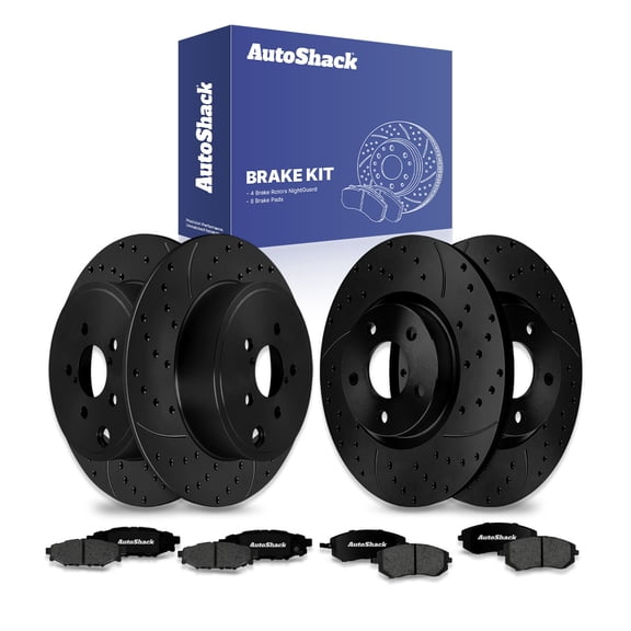 AutoShack Front Vented & Rear Solid Drilled & Slotted E-Coated Brake Rotors Black Finish   Premium Ceramic Pads 12-PC Brake Kit Replacement for 2008-2010 Subaru Impreza NightGuard