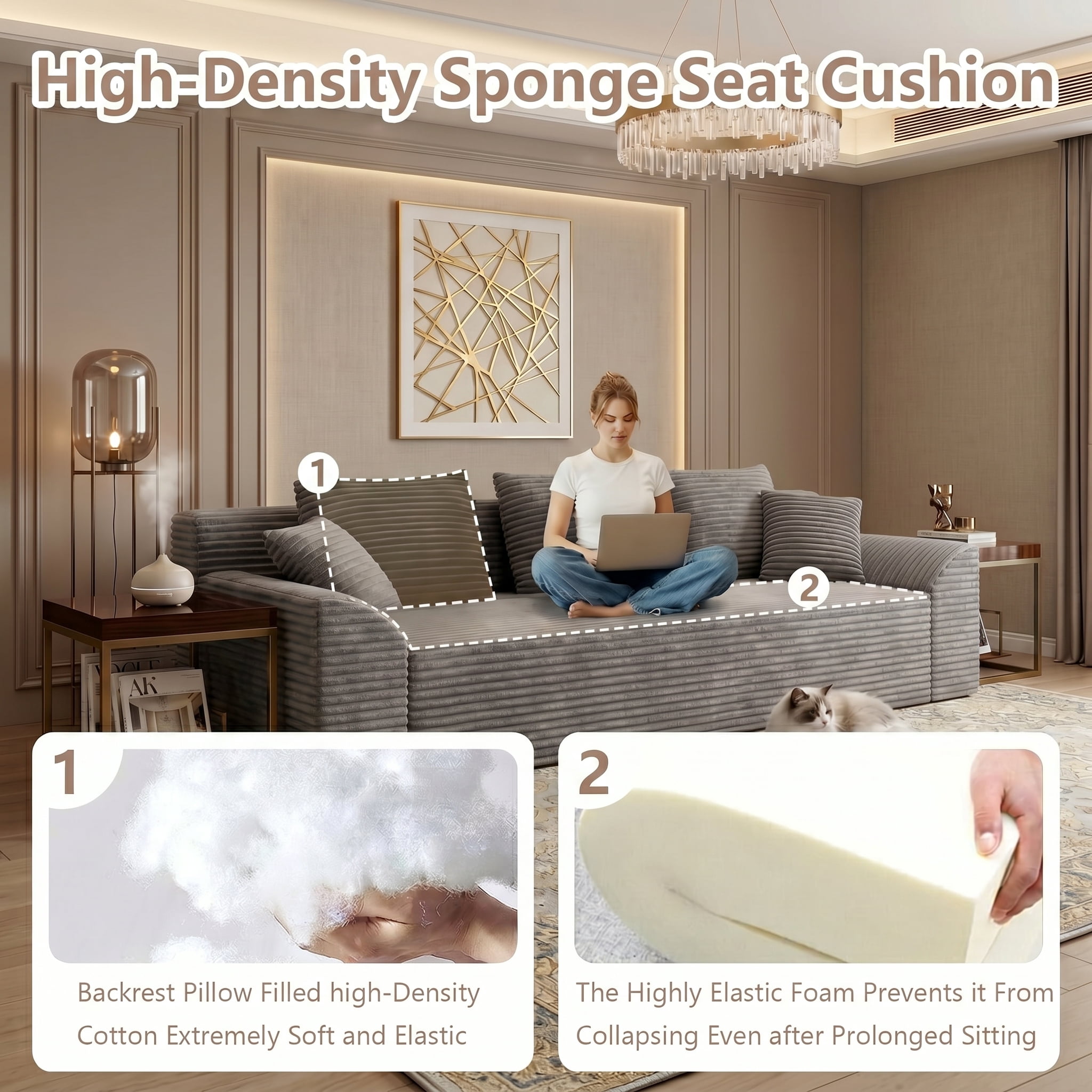 71" Corduroy Cloud Loveseat Sofa for Small Spaces, Memory Foam Boneless Couch in a Box, Compressed Small Loveseat for Living Room Bedroom Apartment, No Assembly Required